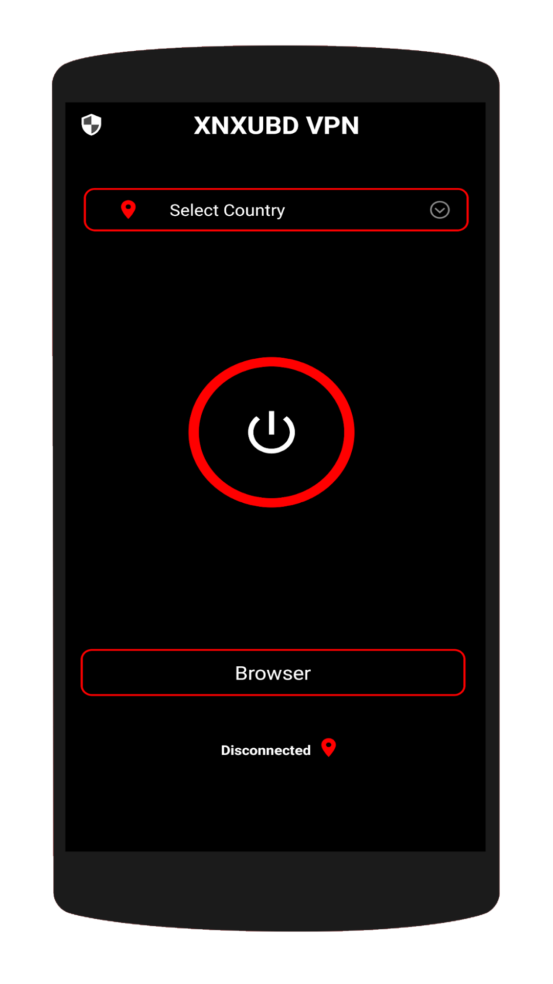 XNXUBD VPN Browser home screen with one-tap VPN toggle